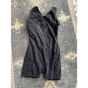 used GIRLS FREESTYLE DANSKIN BLACK LEOTARD BODYSUIT SIZE 4 5